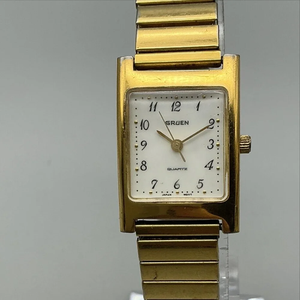 Gruen Womens Watch 20mm White Dial Gold Tone Bracelet NON WORKING FOR PARTS